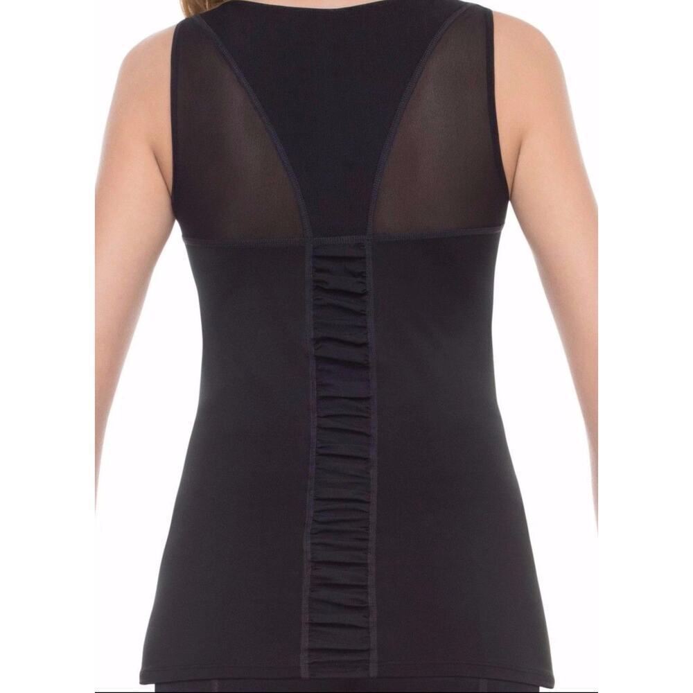 Spanx Streamlined Tank Top Women Small Black Mesh Lightweight Ruched Back Yoga